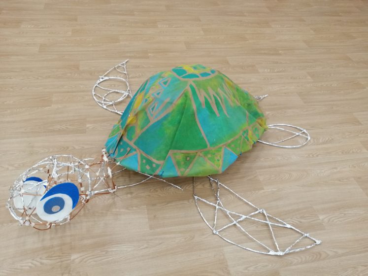Turtle made using willow and painted fabric