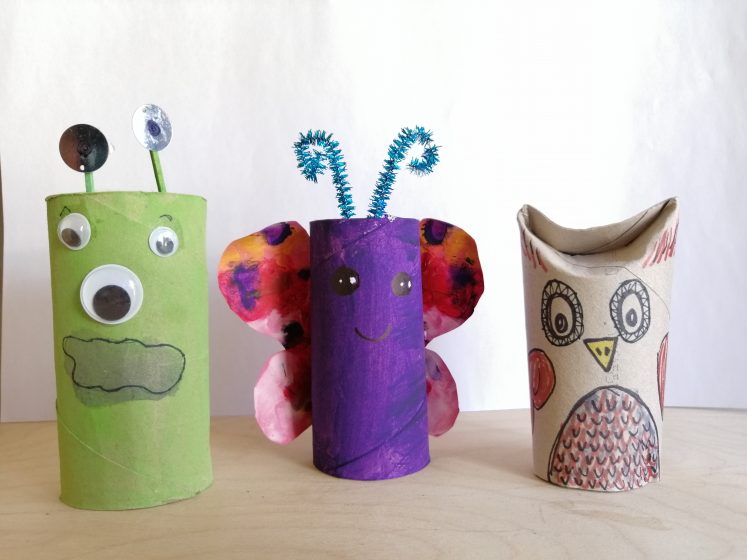 Alien, butterfly and owl toilet roll cardboard tube characters