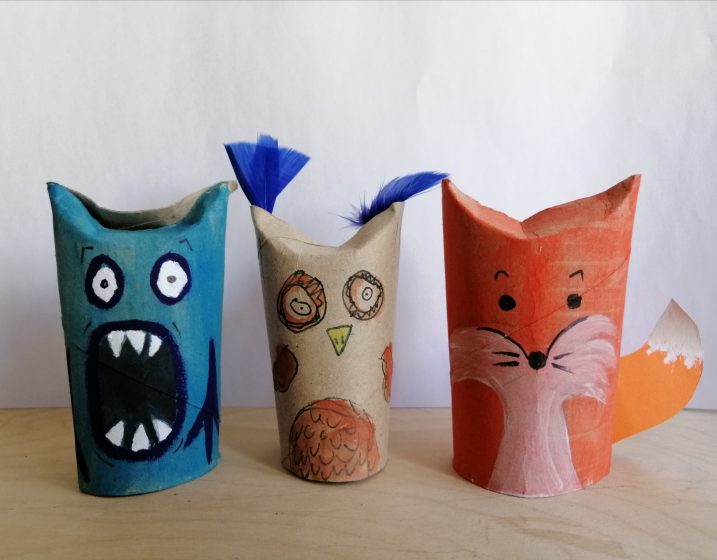 Monster, owl and a fox toilet roll cardboard tube character