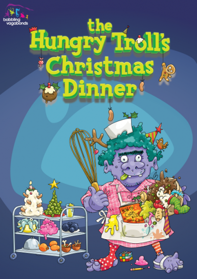 Flyer image for the show of a cartoon drawing of a Troll in a kitchen setting