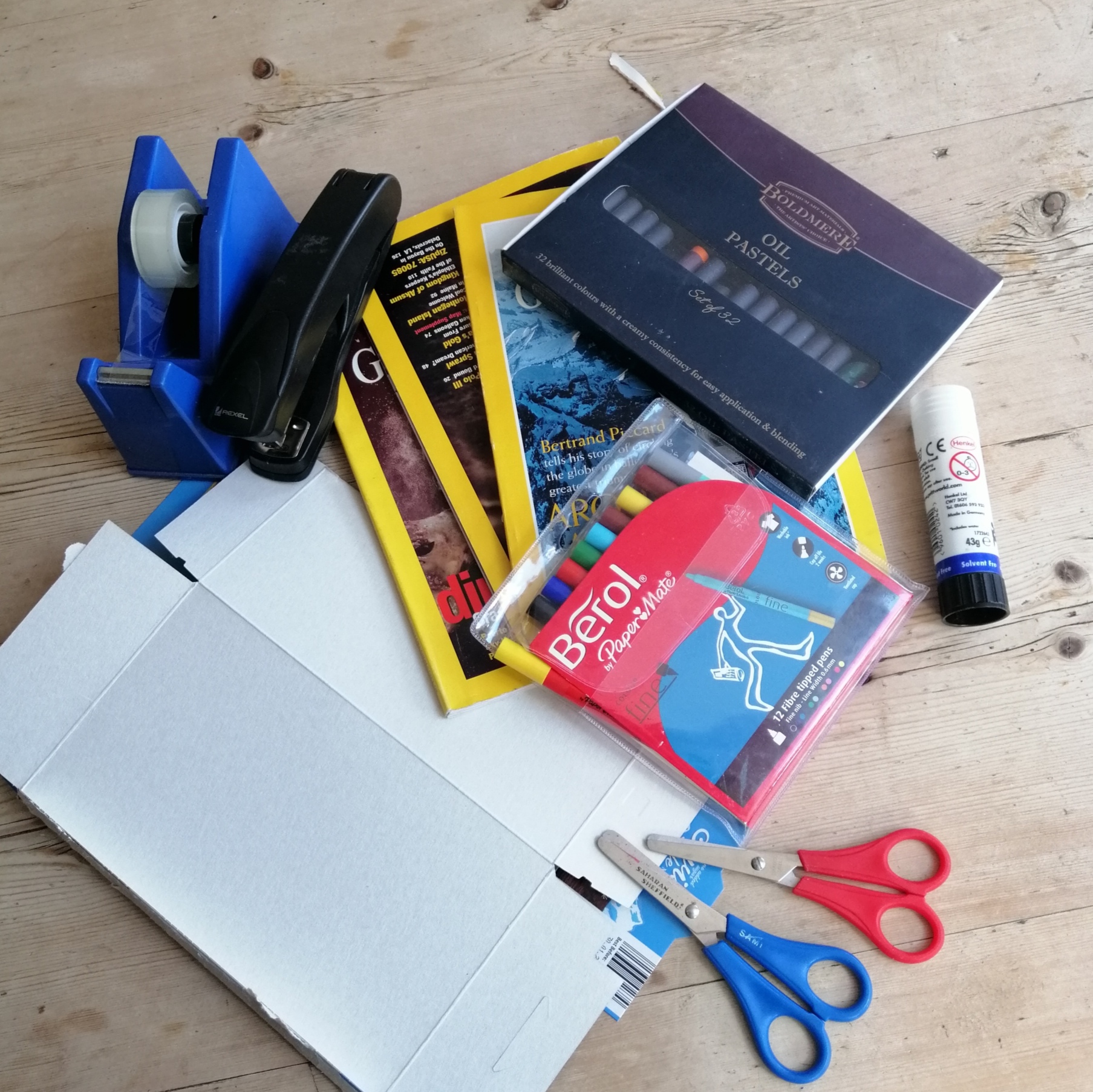 materials of paper, card and pencils