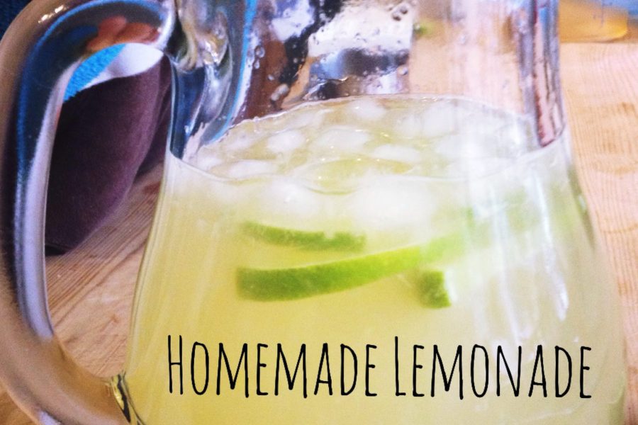 A glass jug of homemade lemonade