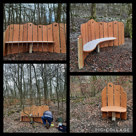 bench installations in GrinLow Woods