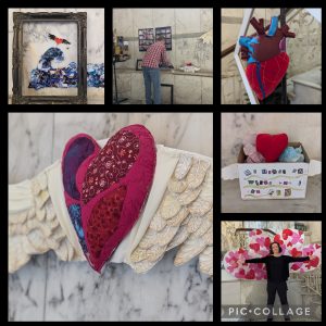 A collage of photos from an art exhibition along the theme of My heart has Wings and it can fly.