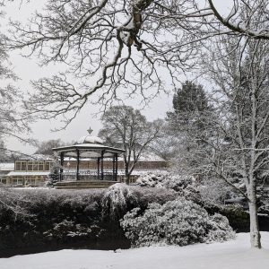 Photo of Buxton Pavilion Gardens in snow.