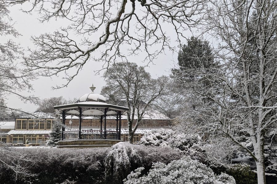 Photo of Buxton Pavilion Gardens in snow.