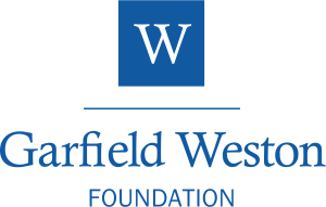 the garfield weston logo. A "W" in a blue square with a blue line under neath and the words Garfield Weston Foundation