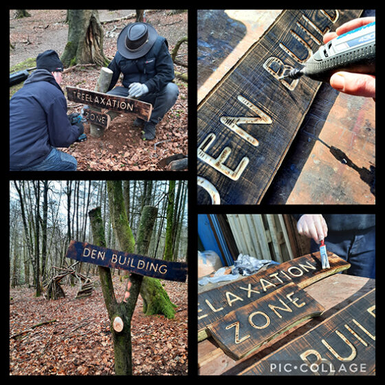 A group of photos showing how the signs were made
